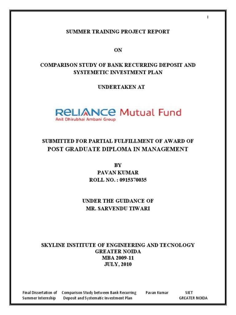 Reliance Mutual Fund PDF Investing Investor