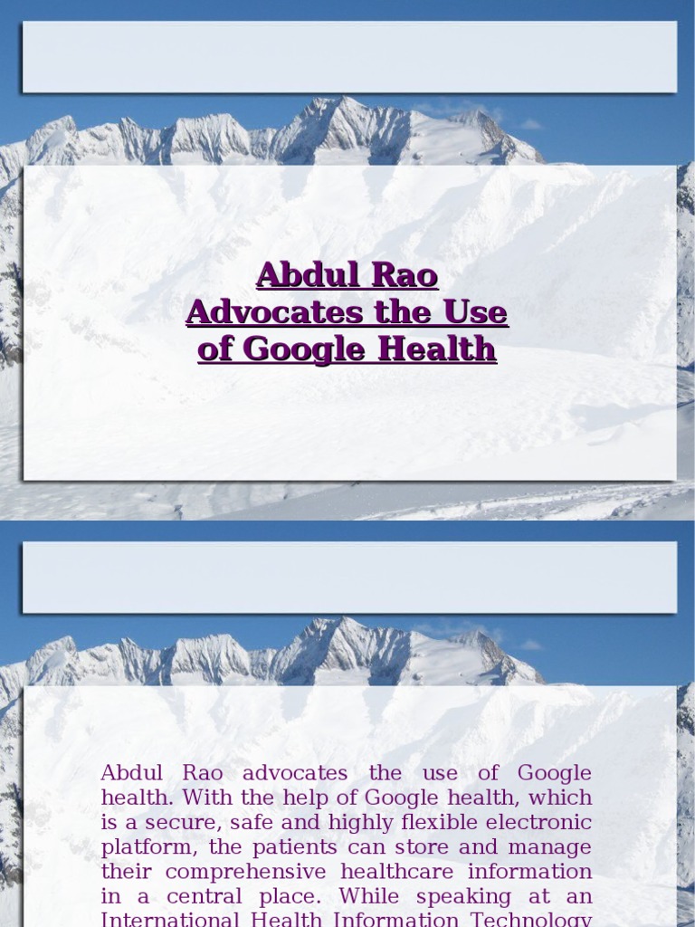 Abdul Rao Advocates The Use of Google Health | PDF