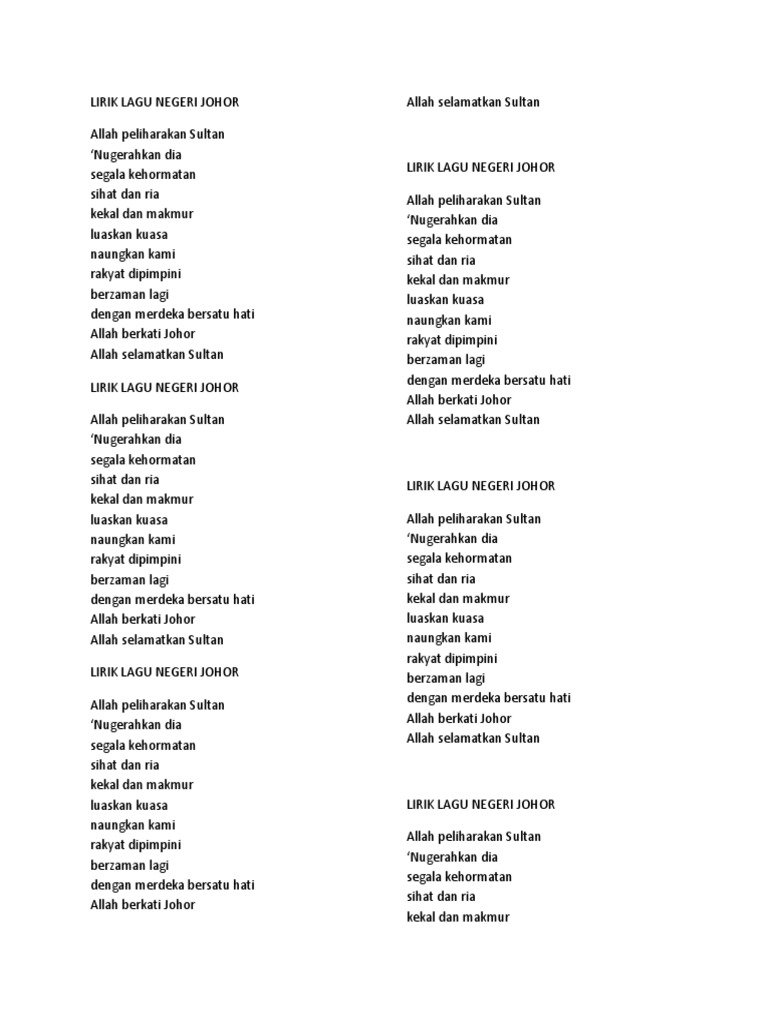 Lirik Lagu Negeri Johor