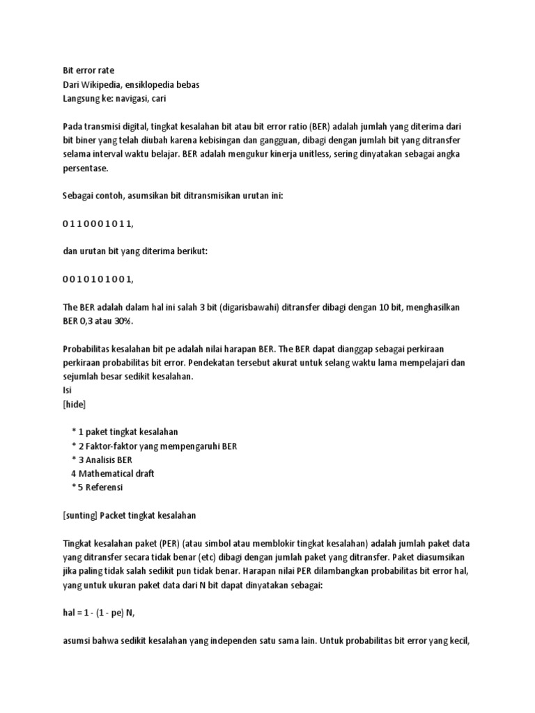 Pengertian dan Analisis Bit Error Rate | PDF