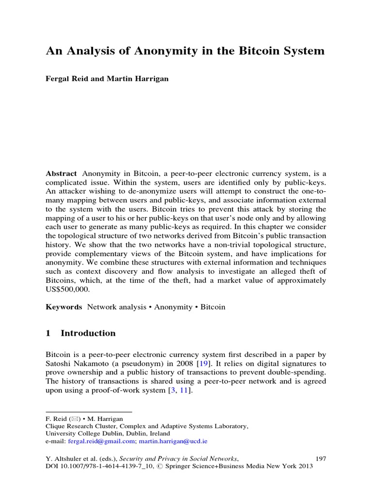 An Analysis of Anonymity in The Bitcoin System PDF Bitcoin Anonymity