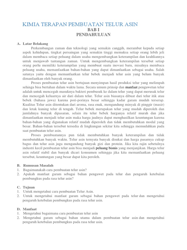 Kimia Terapan Pembuatan Telur Asin