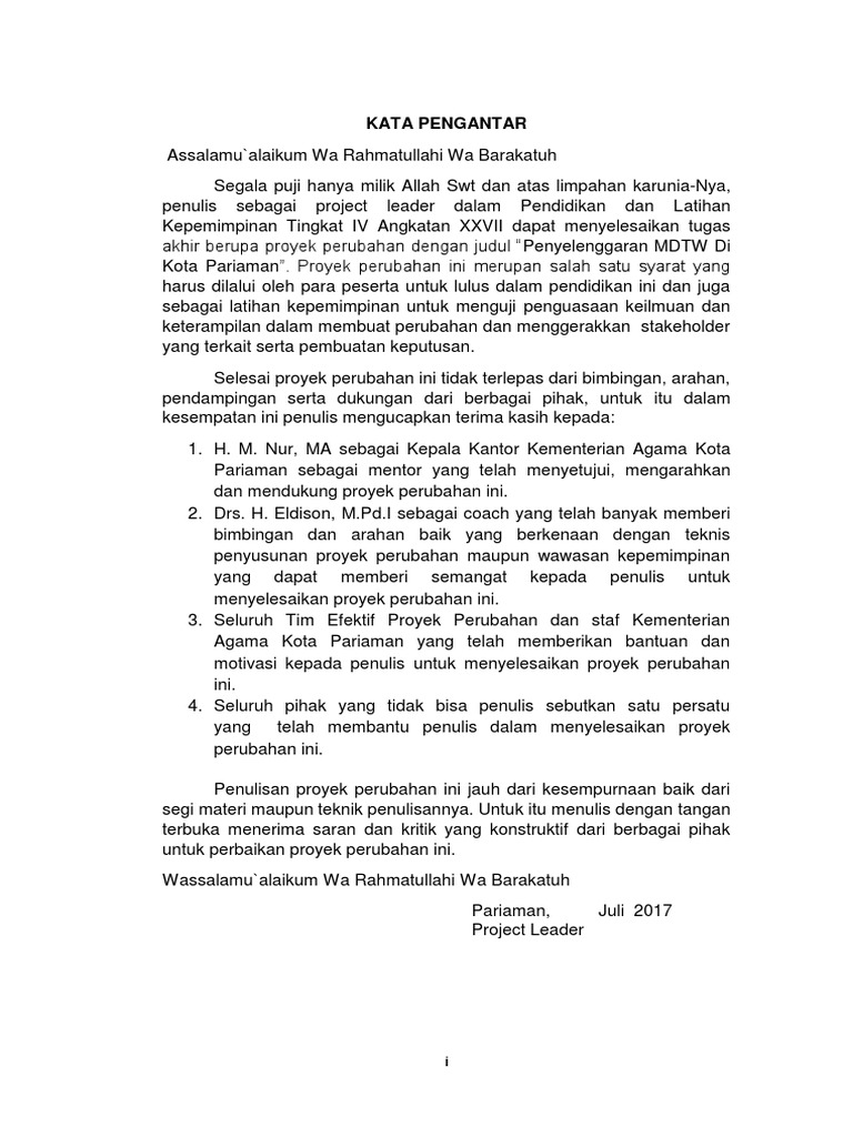 Kata Pengantar Laporan Pim Iv Zahardi