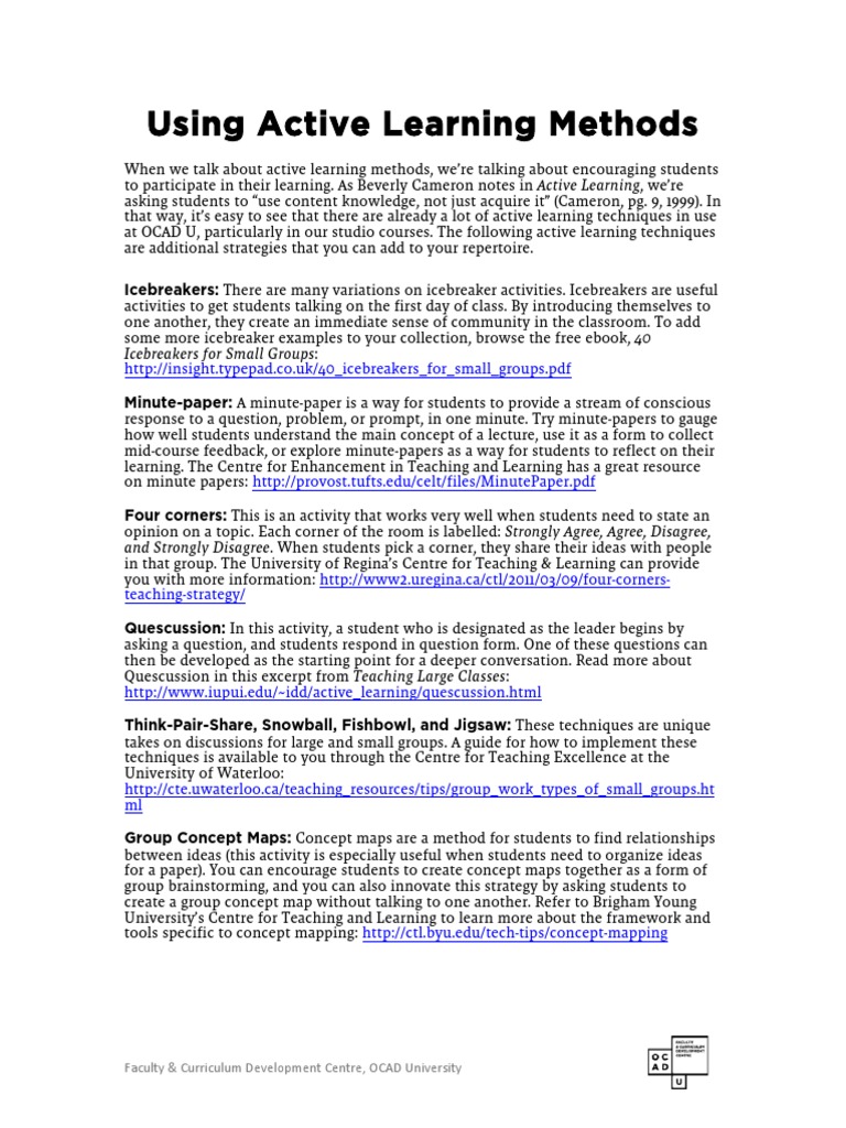 Active learning methods concept lecture free 30 day trial scribd