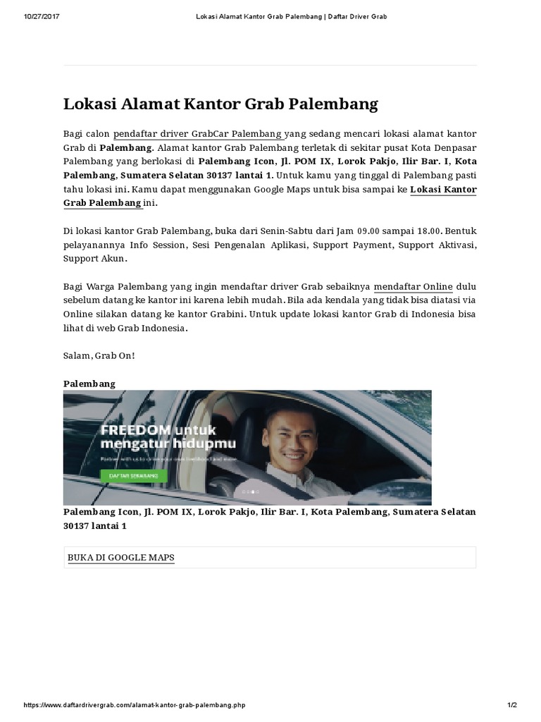 Lokasi Alamat Kantor Grab Palembang Daftar Driver Grab