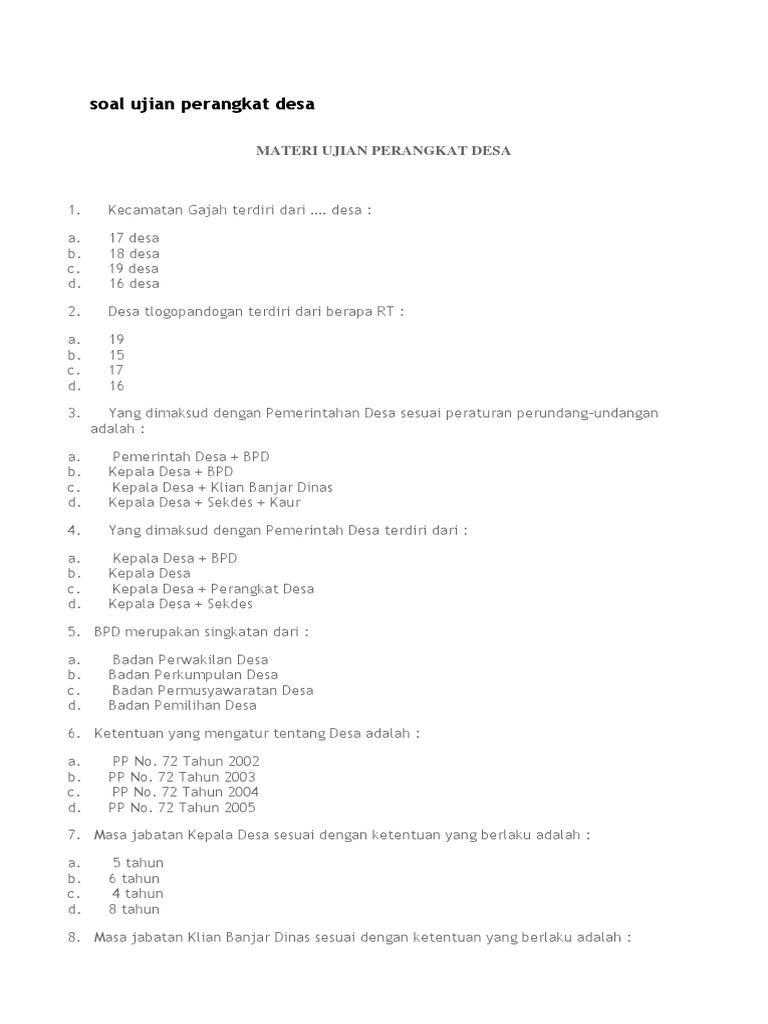  Soal  Ujian  Perangkat Desa 