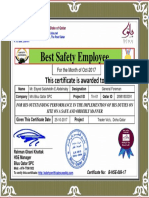 Elsyed Salaheldin e Abdelnaby Best Safety Employee Award Certificate For Month Oct 2017