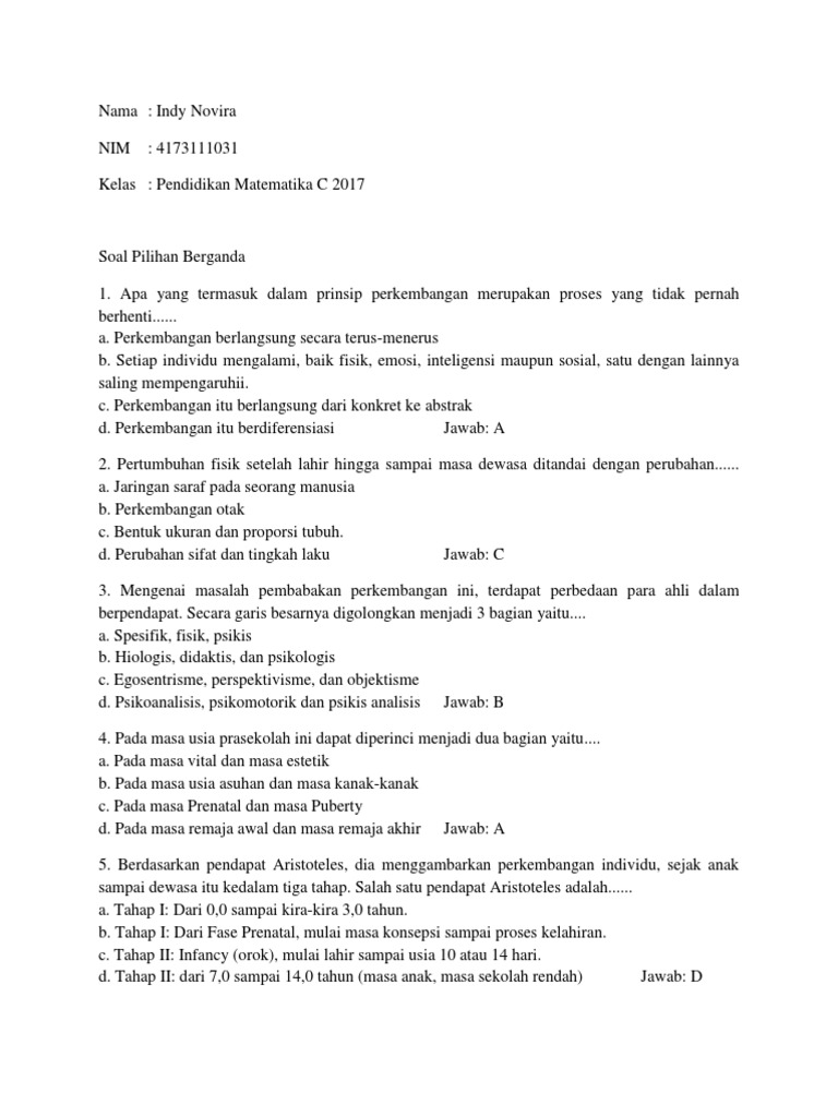 107 Contoh Soal Psikologi Perkembangan Remaja Terlengkap Dikdasmen