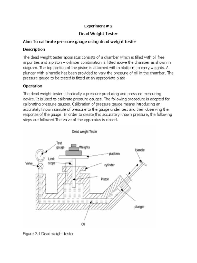 Dead Weight Tester Expt PDF Calibration Pressure Measurement