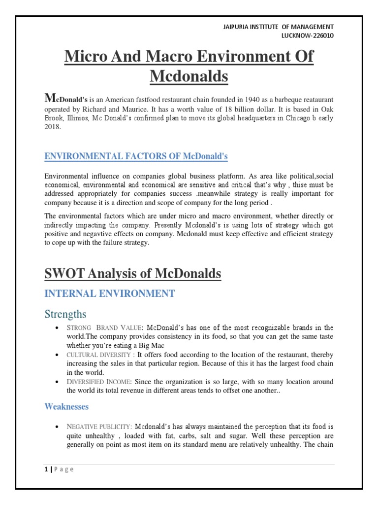 Micro and Macro Environment of Mcdonalds - Docx-11 | PDF | Mc Donald's ...