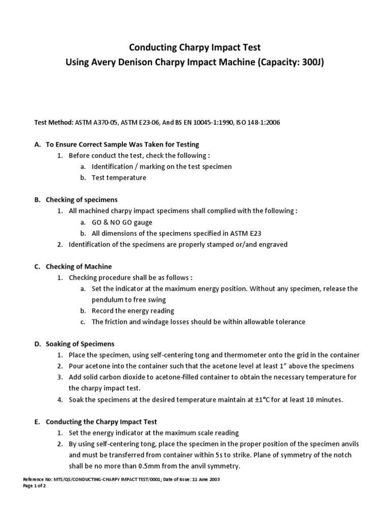 Charpy Impact Test Procedure Guide | PDF | Applied And ...
