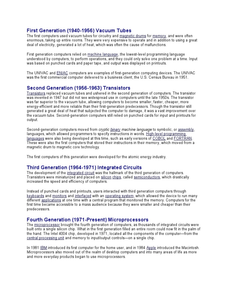 First Generation (1940-1956) Vacuum Tubes: Binary | PDF ...