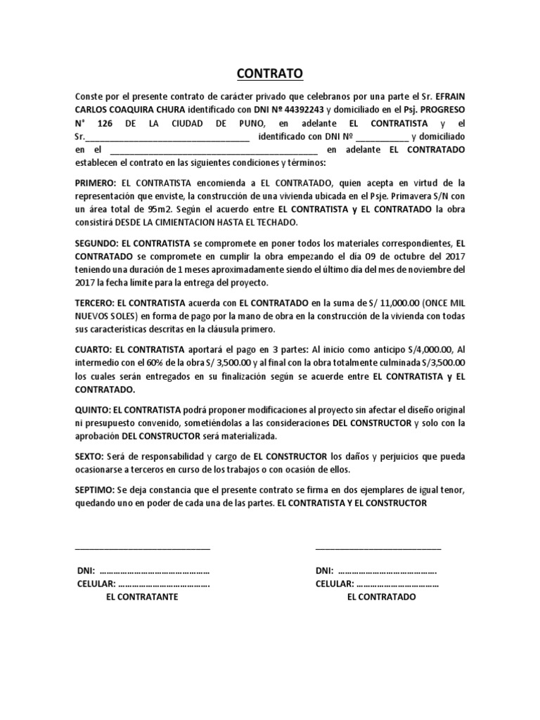 Contrato Privado para La Construcción de Una Vivienda | PDF | Gobierno