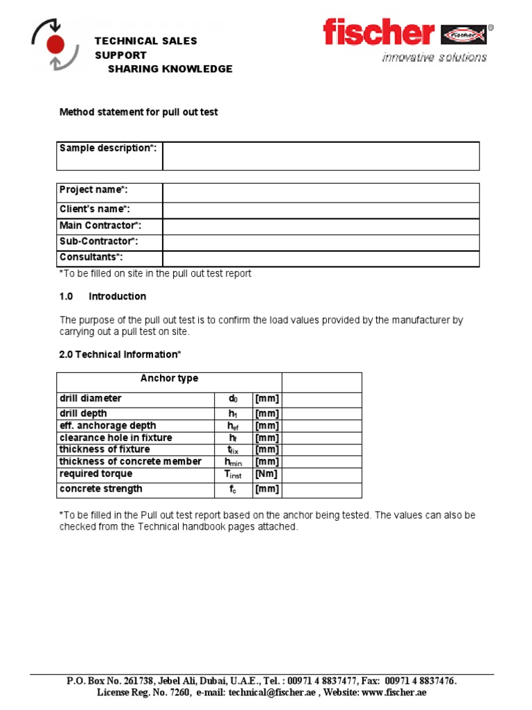 Pull Out Test Method Statement Guide | PDF | Screw | Calibration