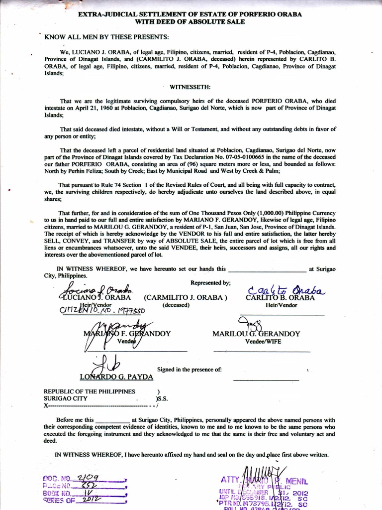 Extrajudicial Settlement of Estate | PDF | Natural Resources Law ...