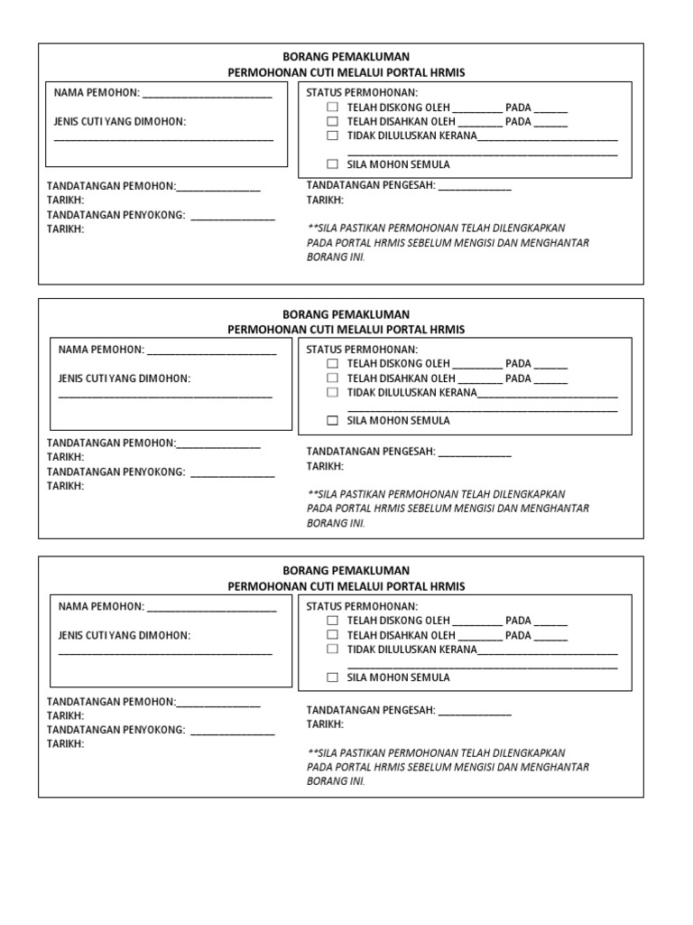 Cadangan Borang Pemakluman Permohonan Cuti Hrmis Pdf