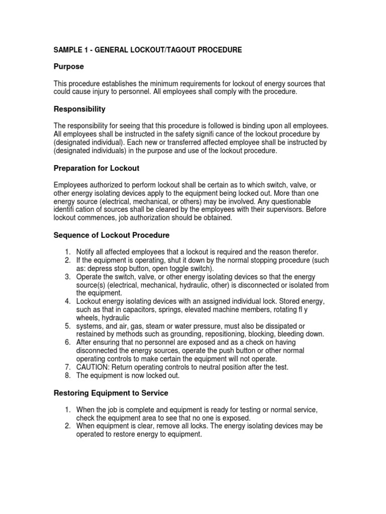 General Lockout - Tagout Procedure | PDF | Electrical Engineering ...