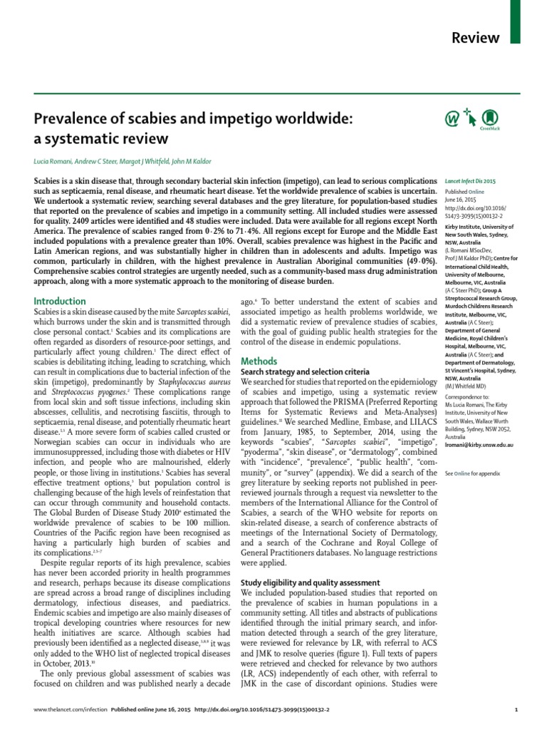 Review Lucia Romani, Andrew C Steer, Margot J Whitfeld, John M Kaldor