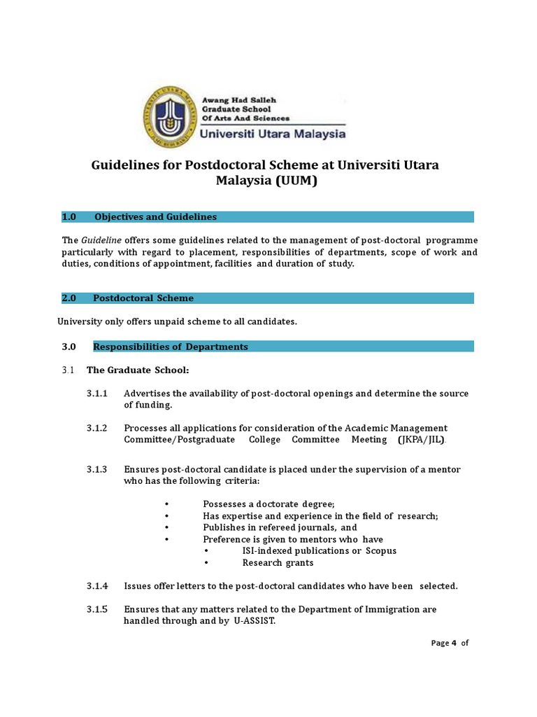 UUM Postdoctoral Scheme Guidelines | PDF | Postgraduate Education ...
