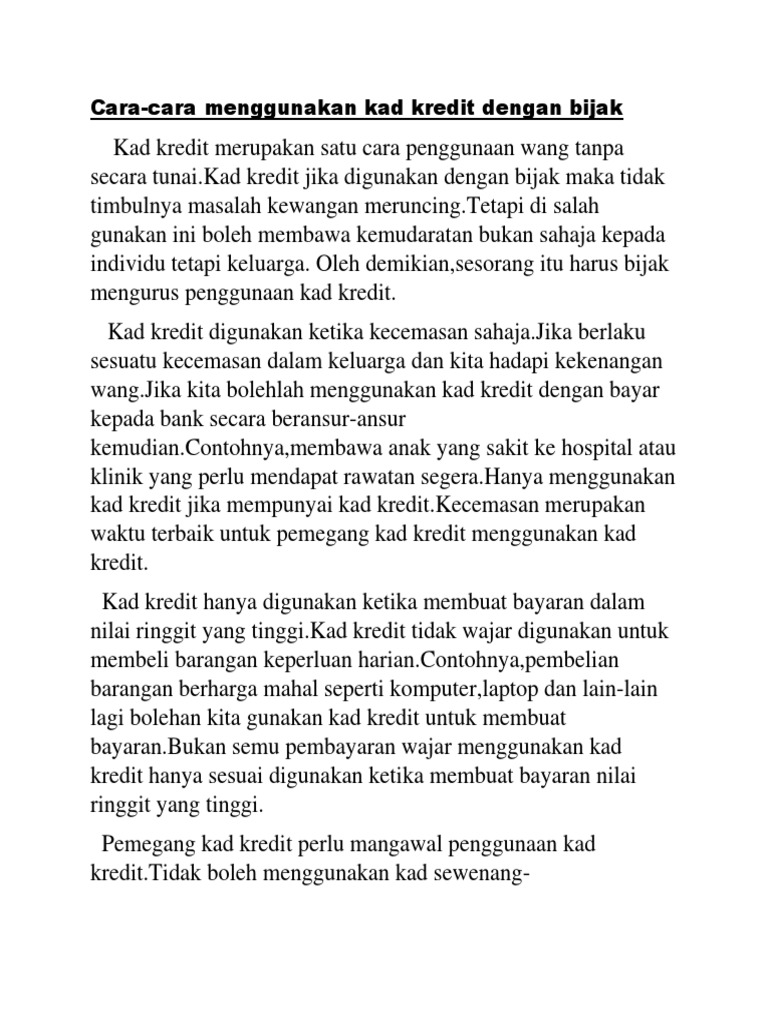 Cara Guna Kad Kredit Dengan Bijak Leriko