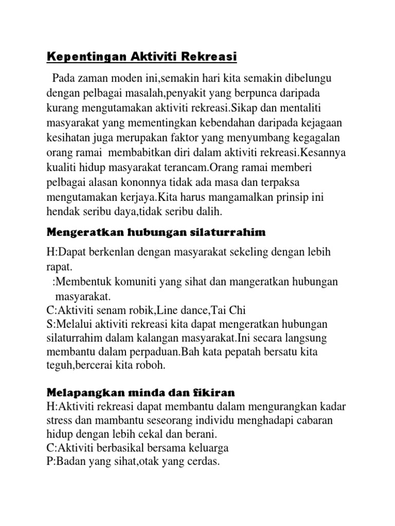 Kebaikan Aktiviti Rekreasi untuk Masyarakat | PDF