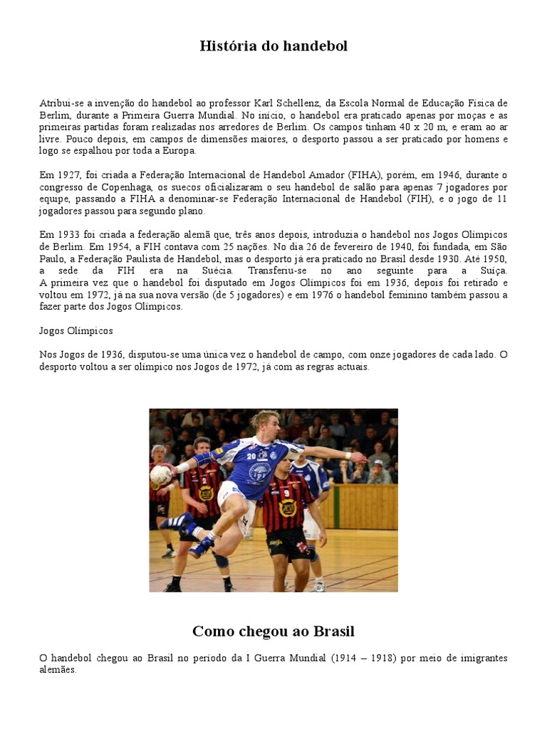 História do Handebol no Brasil | PDF | Esportes | Esportes coletivos