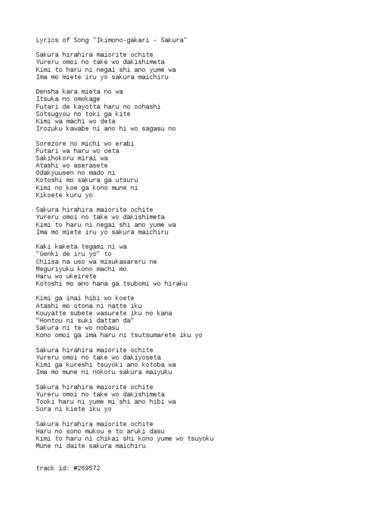 Sakura Hira Hira Song Lyrics