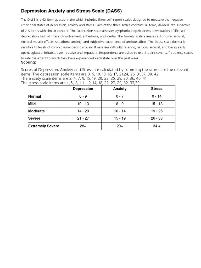 Measuring Depression, Anxiety, and Stress: An Overview of the ...