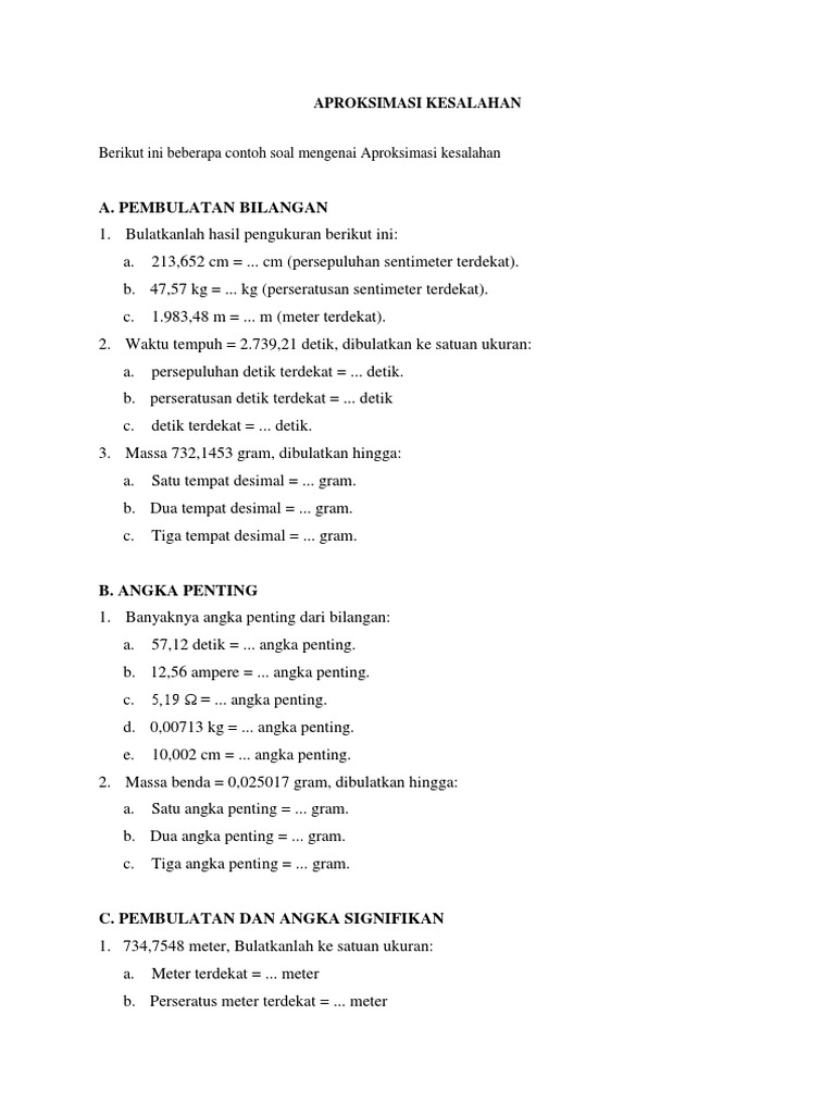 Kumpulan Soal Tentang Aproksimasi Kesalahan