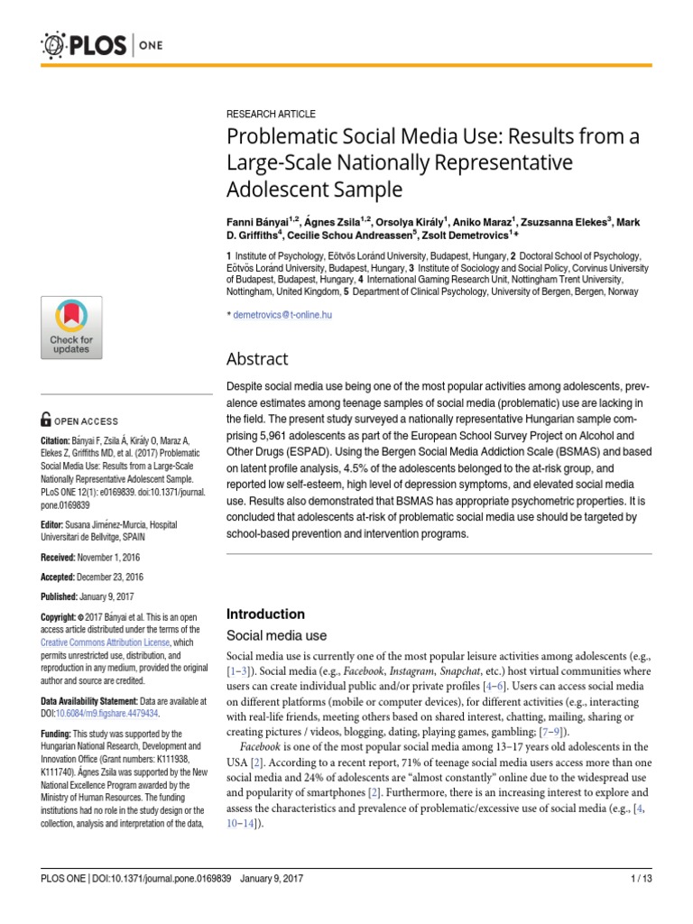 Problematic Social Media Use | PDF | Sensitivity And Specificity ...