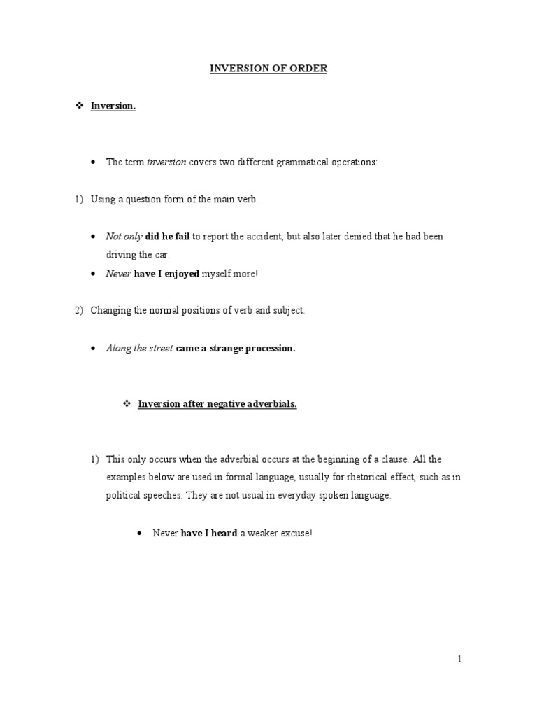 Inversion of Order & Emphasis PDF Verb Sentence (Linguistics)