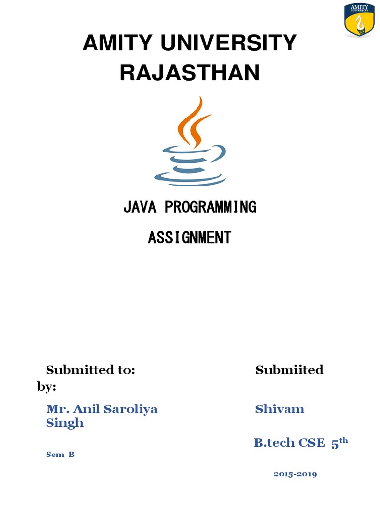 Amity University Rajasthan: Java Programming Assignment | PDF | Class ...