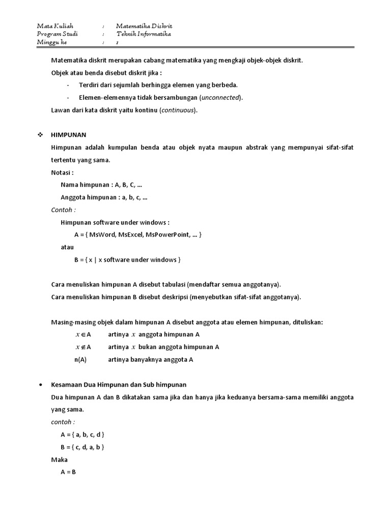 Materi Himpunan dalam Matematika Diskrit | PDF | Metode & Bahan Ajar ...