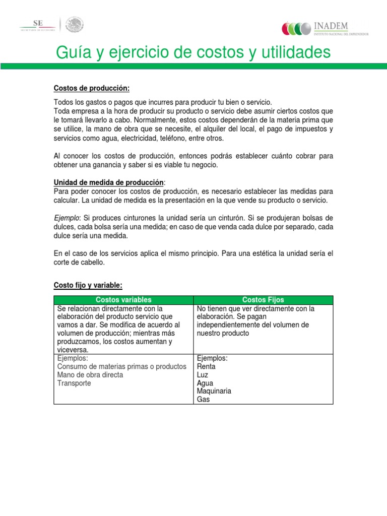 Ejercicios de Costos y Utilidades | PDF | Costo | Economias