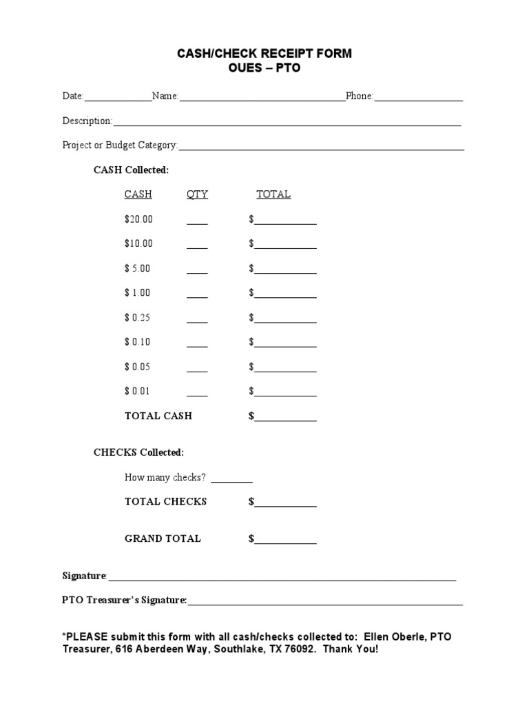 Cash/Check Receipt Form Template | PDF | Career & Growth | Finance ...