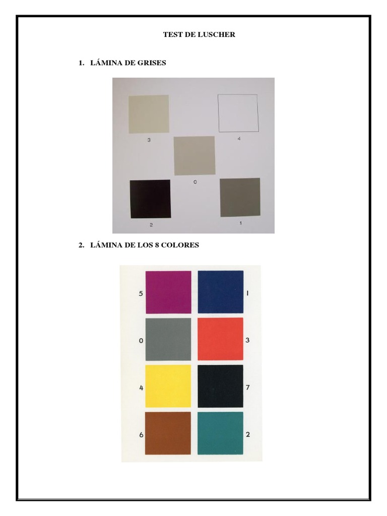 TEST de LUSCHER Láminas y Hoja de Respuestas | PDF