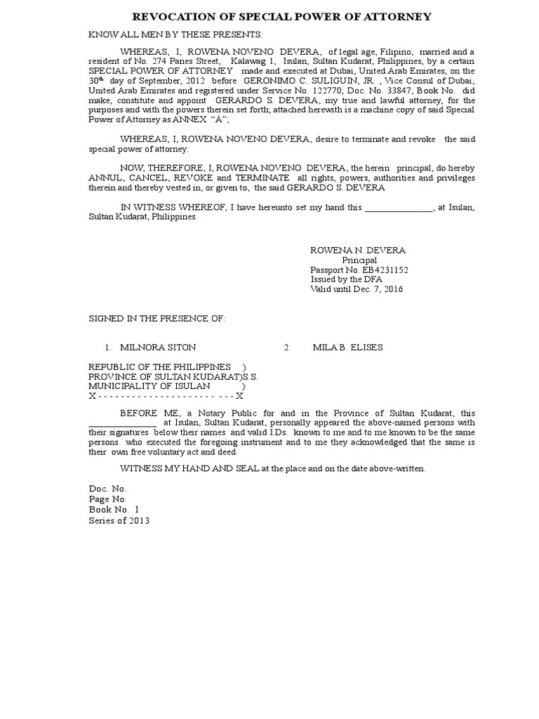 Revocation of Special Power of Attorney | PDF | Law
