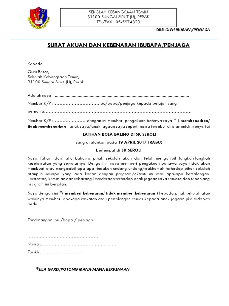 Borang Kebenaran Ibubapa Aktiviti Pelajar Pdf