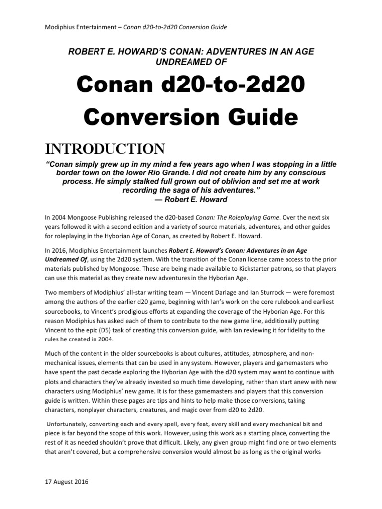 Conan d20 to 2d20 Conversion Guide | PDF | Conan The Barbarian | Robert ...