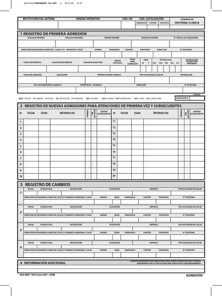 Anexo 2 - Form. 001 Admision y Alta-Egreso | PDF
