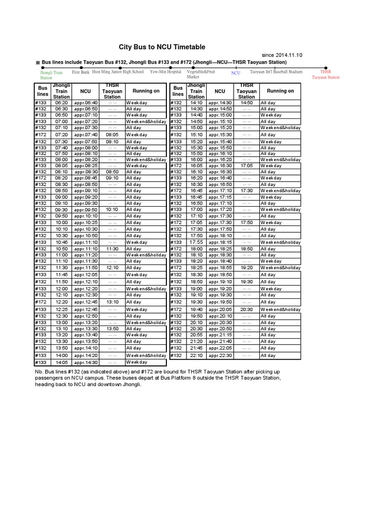 Bus Schedule PDF Bus Land Transport