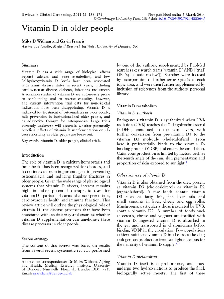 Vitamin D in Older People Miles D Witham and Gavin Francis PDF