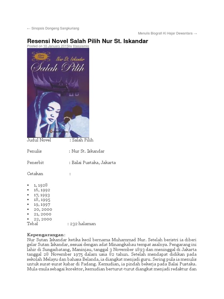 Sinopsis Novel Salah Pilih