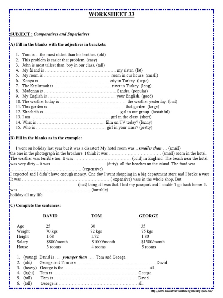 Comparatives and Superlatives Worksheet | PDF