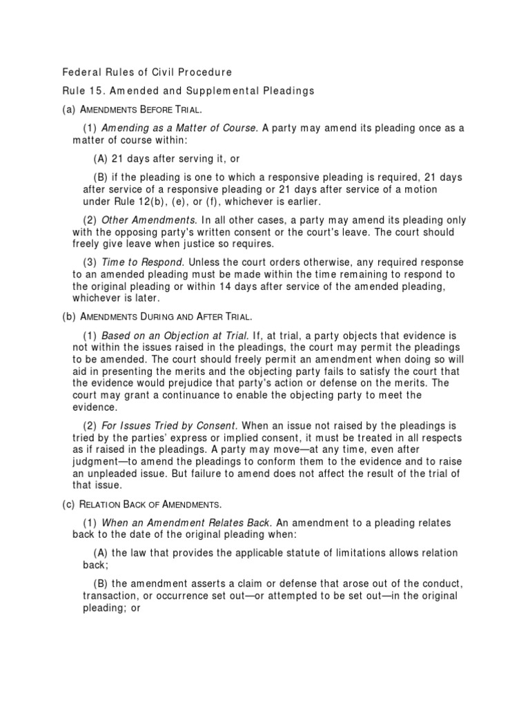 Frcp rule 15 pdf pleading federal rules of civil procedure