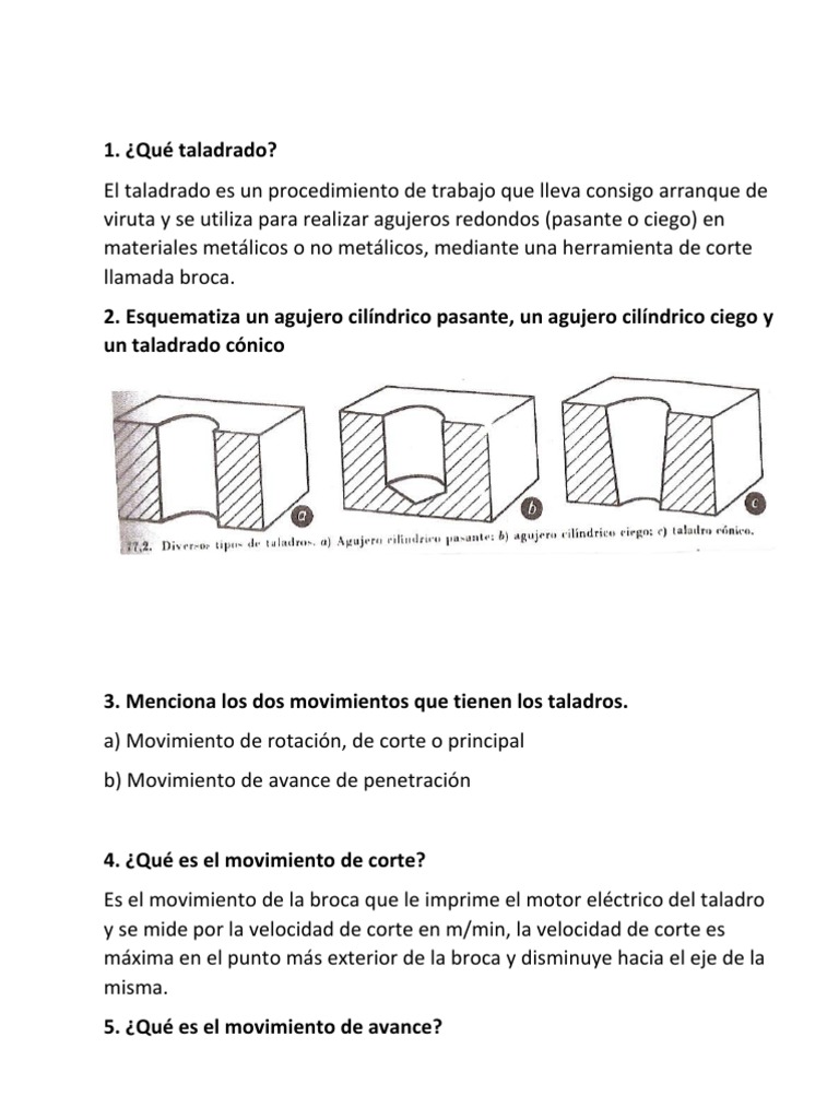 Cuestionario 1 Taladro 2, PDF, Perforar