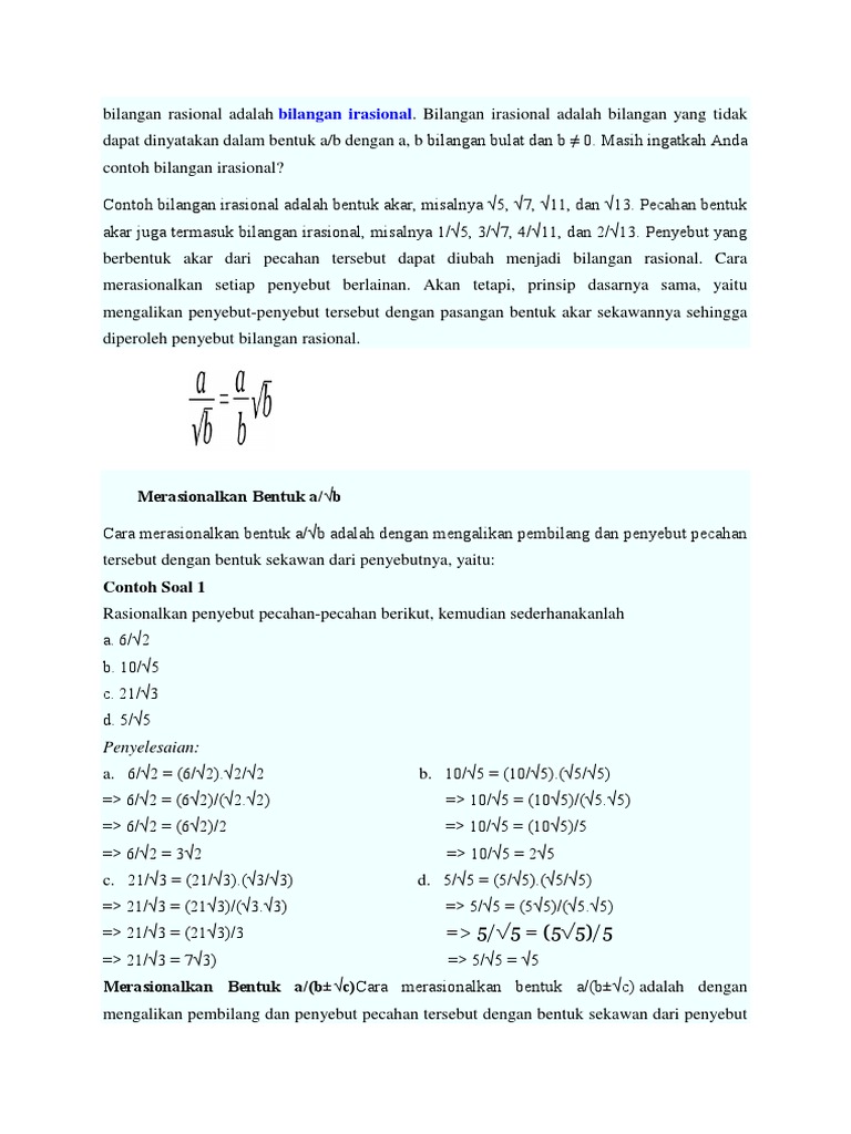 Contoh Merasionalkan Bilangan Rasional | PDF