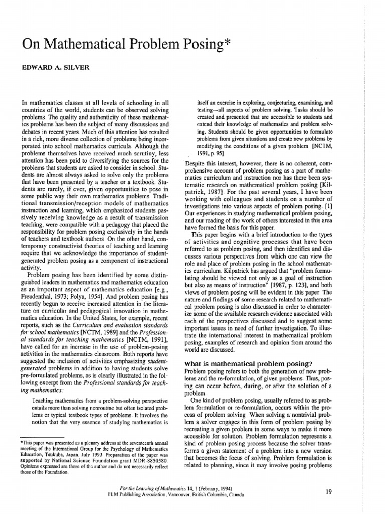 Insights on Problem Posing in Math | PDF | National Council Of Teachers ...