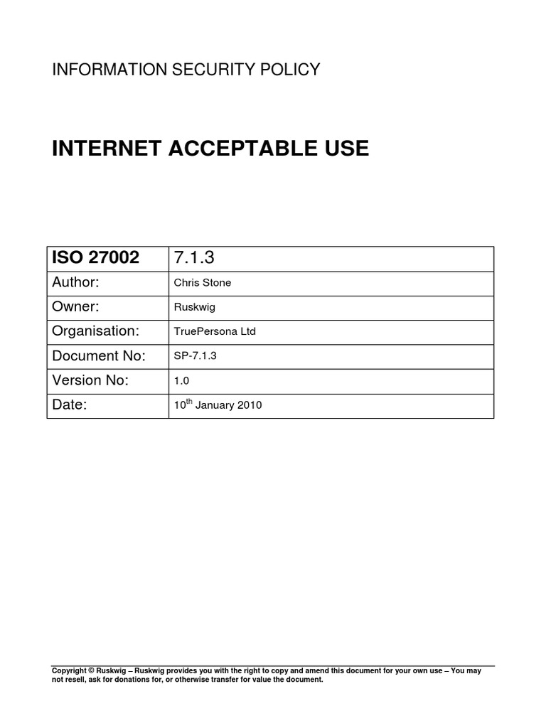 Internet Acceptable Use: Information Security Policy | PDF | Internet ...