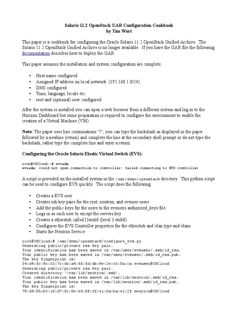 Solaris 11.2 OpenStack UAR Setup Guide | PDF | Open Stack | Ip Address